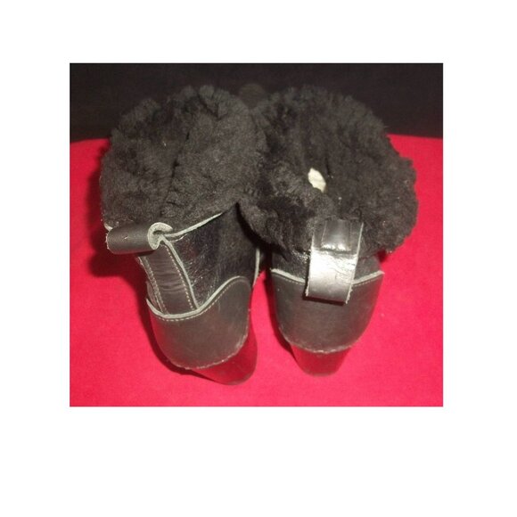 Sven No. 6 Store Black Leather Shearling Lined Handmade Pull-On Clog Boots - Picture 6 of 9